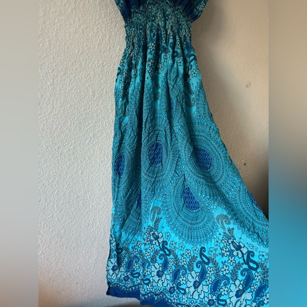 Unbranded Blue Rayon V Neck Stretch Maxi Medium Dress Fairy Mermaid Y2K - Picture 3 of 10